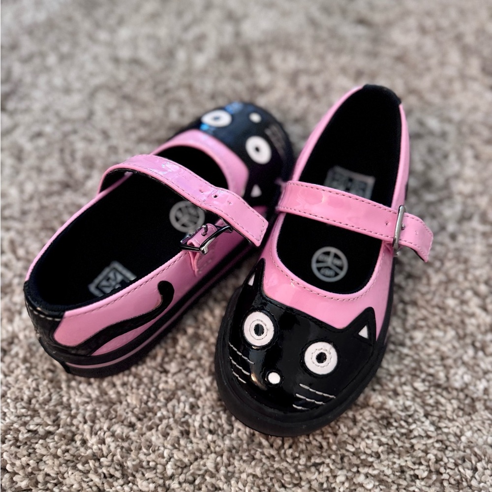 TUK Pink and Black Kitty Mary Jane Sneakers